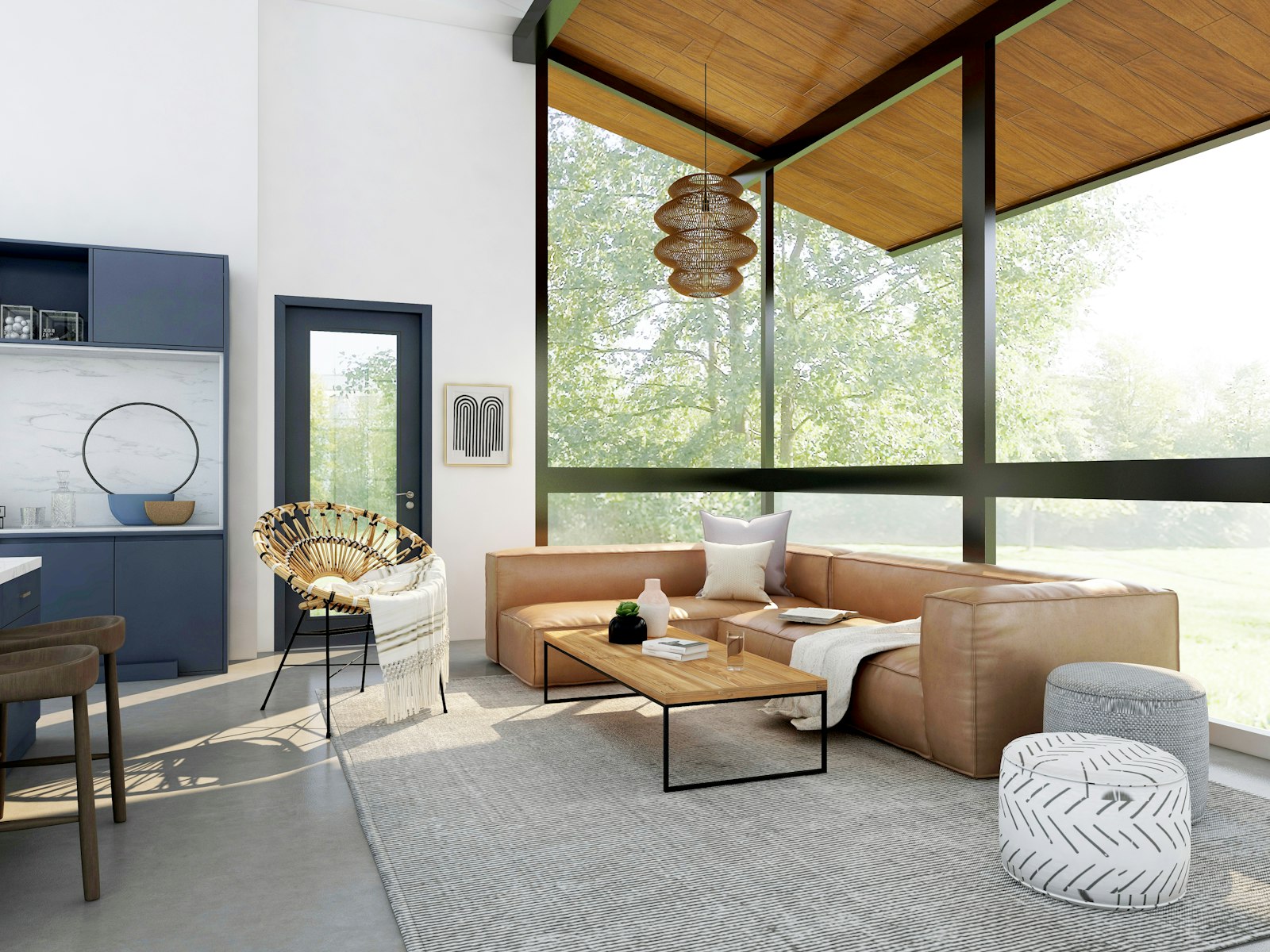 Bright California living room with refinished wood floors